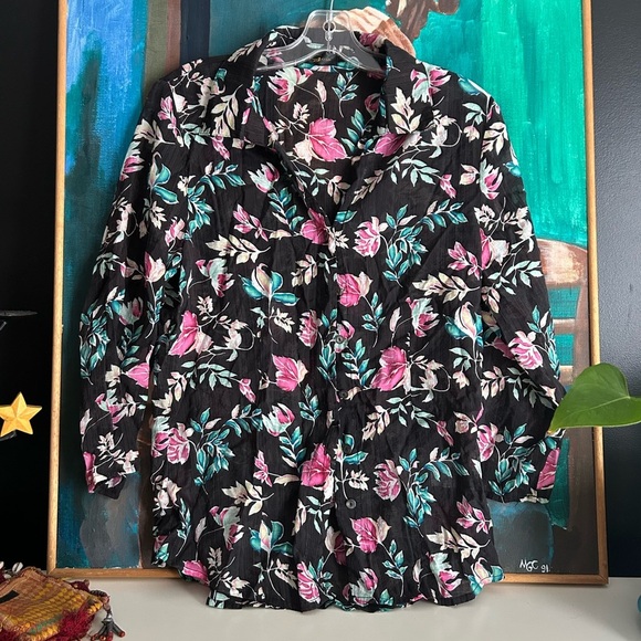 Goa Floral Black Blouse XL - Picture 3 of 16